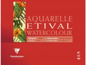 Clairefontaine Etival Classic Suluboya Defteri Blok 18X24 cm Uzun Kenarı Yapışkanlı 300 Gr. 30 Yaprak