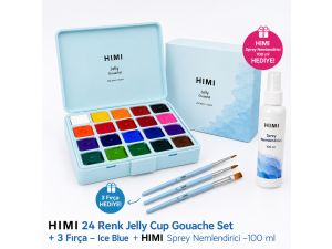 HIMI 24 Renk Jelly Cup Gouache Set + 3 Fırça – Ice Blue +  HIMI Sprey Nemlendirici –100 ml Hediye