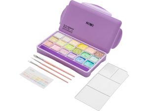 HIMI Jelly Cup Guaj Boya Seti 18 Pastel Renk (Mor Kutu) + 3 Fırça Hediyeli 