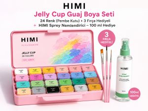 HIMI Jelly Cup Guaj Boya Seti 24 Renk (Pembe Kutu) + 3 Fırça Hediyeli +  HIMI Sprey Nemlendirici – 100 ml Hediye