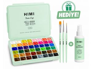 Himi Twin Cup Guaj Boya Seti 36 Renk - Yeşil  Kutu +3 Adet Fırça+ HIMI Sprey Nemlendirici –100 ml