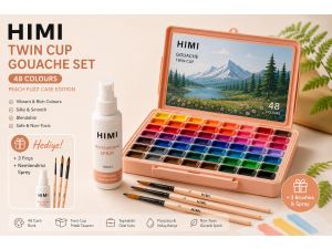Himi Twin Cup Guaj Boya Seti 48 Renk + 3 Fırça + Nemlendirici Sprey 100ml- Şeftali