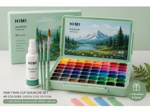Himi Twin Cup Guaj Boya Seti 48 Renk + 3 Fırça + Nemlendirici Sprey  100ml- Yeşil Kutu