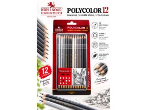 Koh-i Noor Polycolor Grey Line Kuru Boya Kalem Seti 12li Gri Tonlar